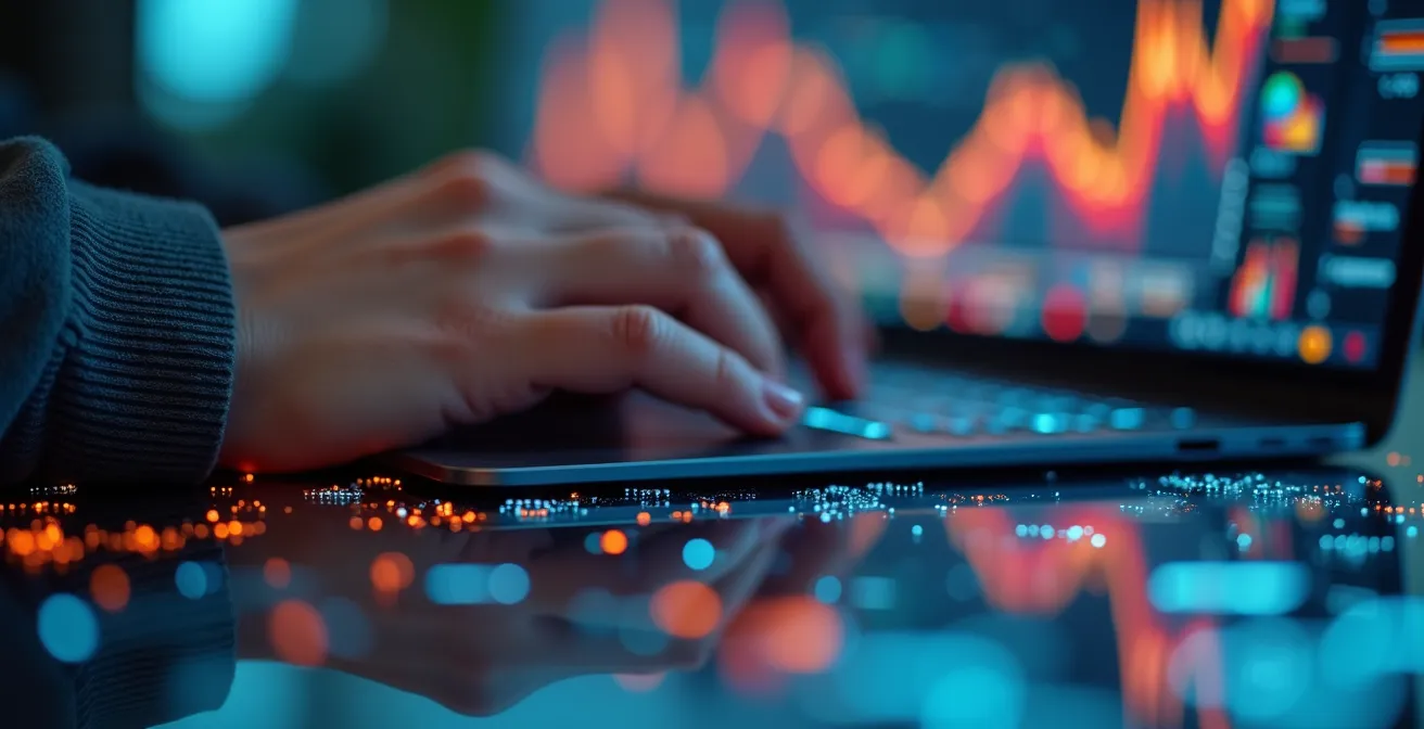 Extreme close-up of data filtering interface showing pressing metrics visualization