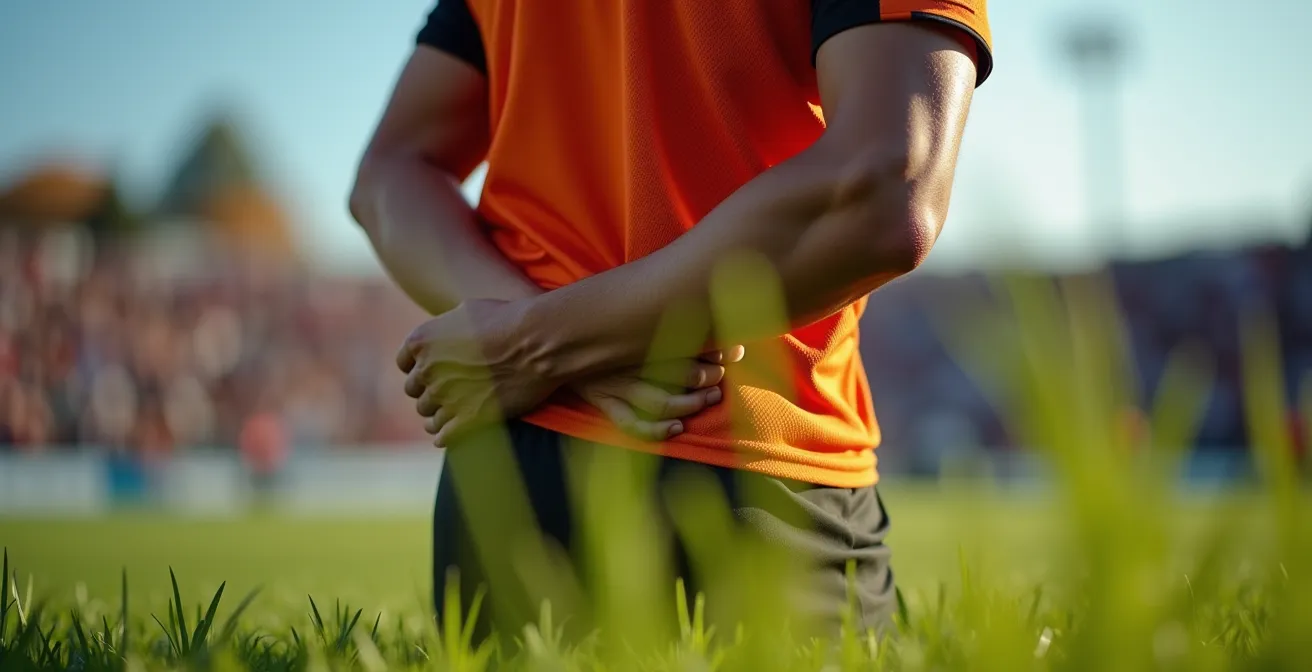 Close-up view of defender's body positioning demonstrating the biomechanical disadvantages of hands-behind-back stance