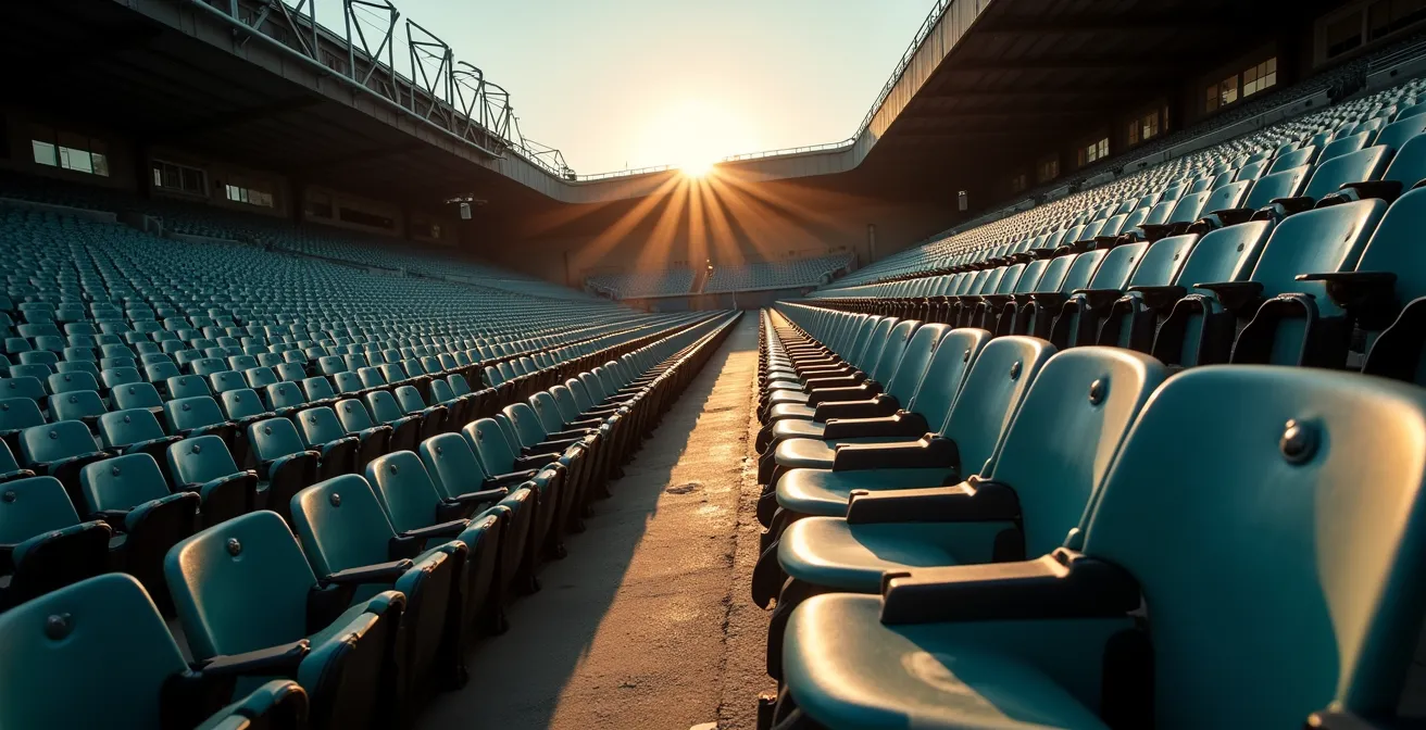 Empty stadium seats symbolizing financial losses from failed Champions League qualification