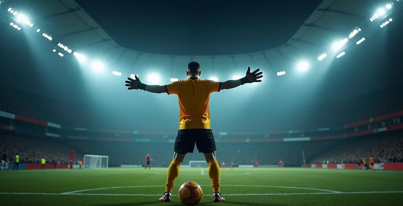 Goalkeeper organizing defensive wall with hand gestures during a corner kick setup