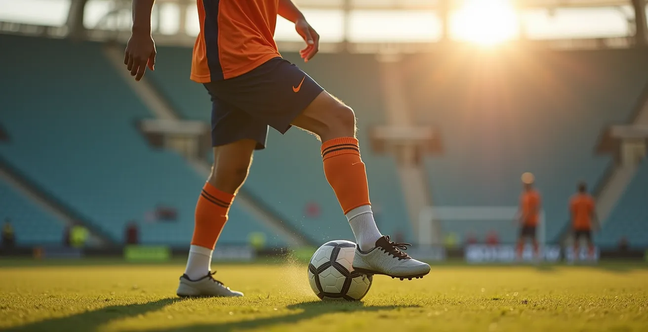 Close-up of midfielder's body positioning during half-turn reception