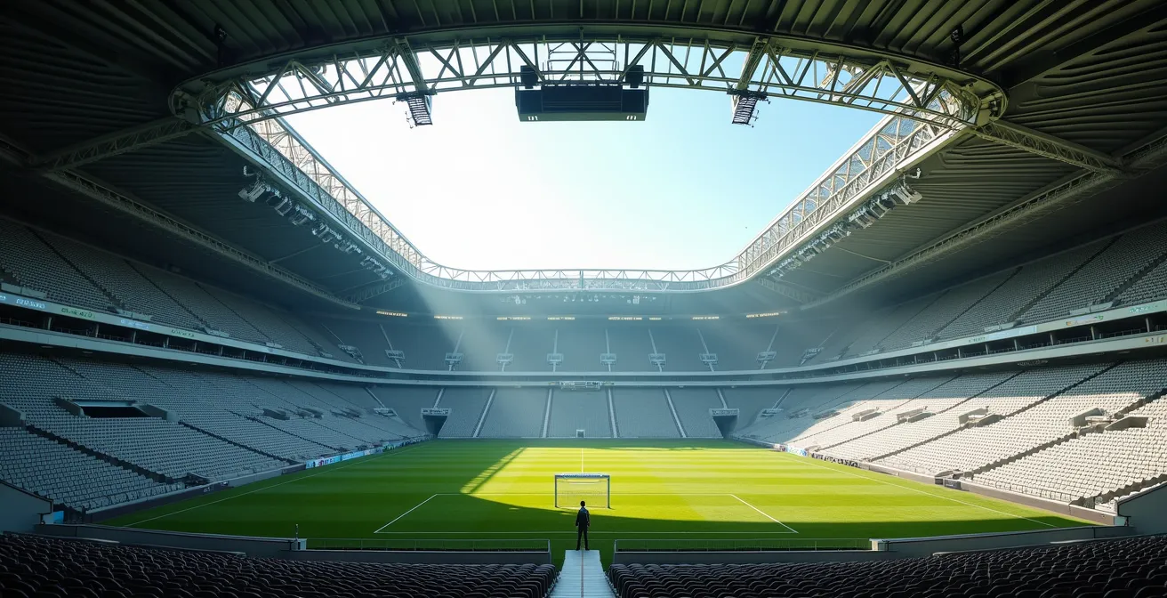 Stadium cross-section showing strategic camera placement points for optical tracking.