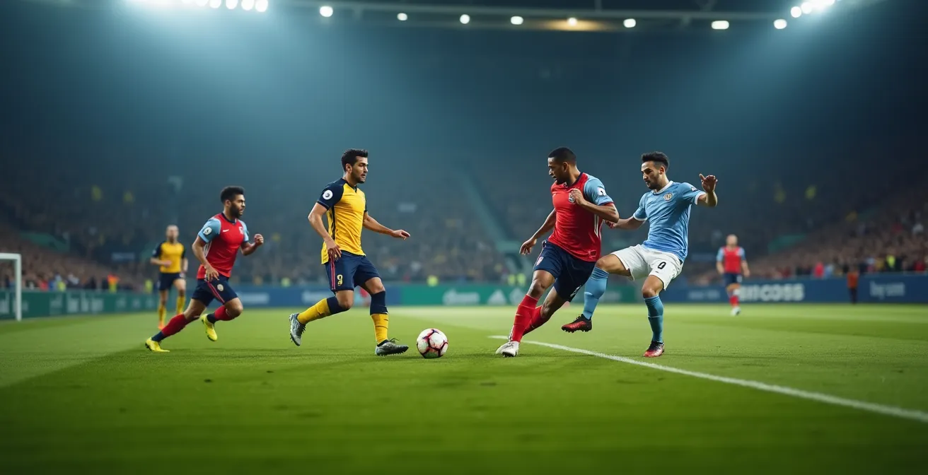 Football players positioned on field demonstrating offside positioning strategy