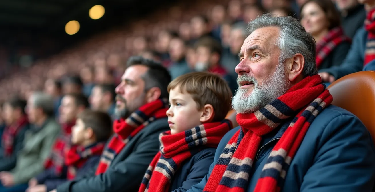 Close-up portrait of multi-generational football fans showing emotional connection