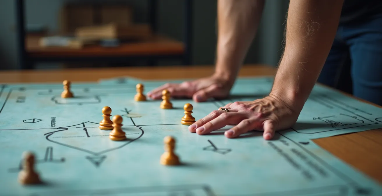 Coach analyzing tactical board with multiple formation options